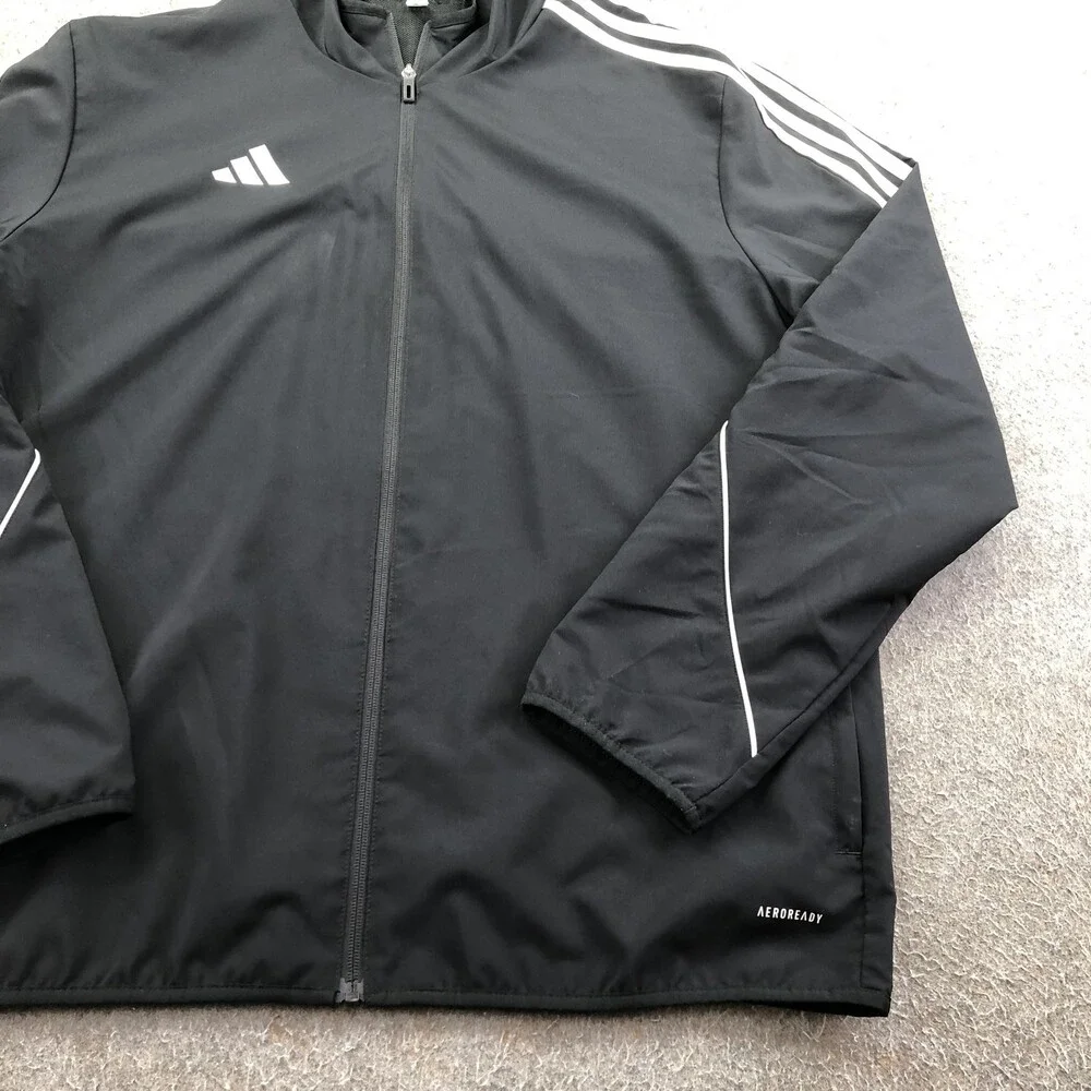 Adidas Jacket Mens XL Black AEROREADY Hooded Full Zip Track Windbreaker